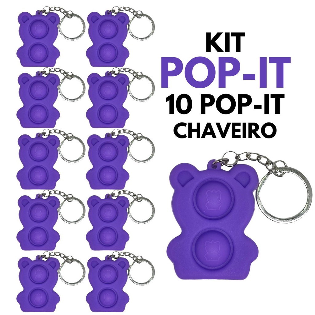 Kit 10 Chaveiro Pop It Fidget Toy Brinquedo Bolha 3D Premium