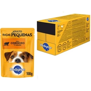 Caixa 18un Ração Úmida Pedigree Sachê Cães Adultos Raças Pequenas Cordeiro ao Molho 100g