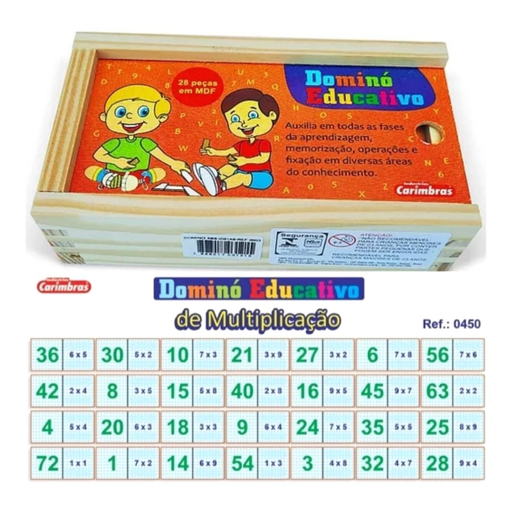 Jogo de Dominó Operações Matemáticas Multiplicação 28 peças Junges - Up  Brinquedos