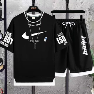 Camiseta Masculina Manga Curta Roupa Esportiva De Verão Casual Conjunto De Camisetas + Shorts