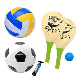 Bola de Vôlei e Futebol c/ Bomba de Ar + Kit Frescobol Praia