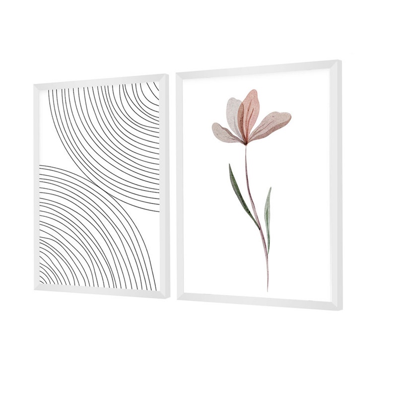 Dupla de Quadros Decorativos MInimalista Linhas Flor Delicada