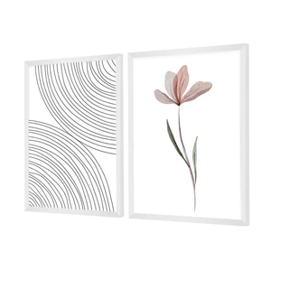 Dupla de Quadros Decorativos MInimalista Linhas Flor Delicada