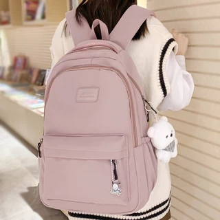 Moda Feminina Mochila Cor-De-Rosa Impermeável Nova Para Estudantes De Viagem Meninas Bolsa Escolar De Lazer Senhora Nylon Fofo Livro Feminino Colegial Laptop