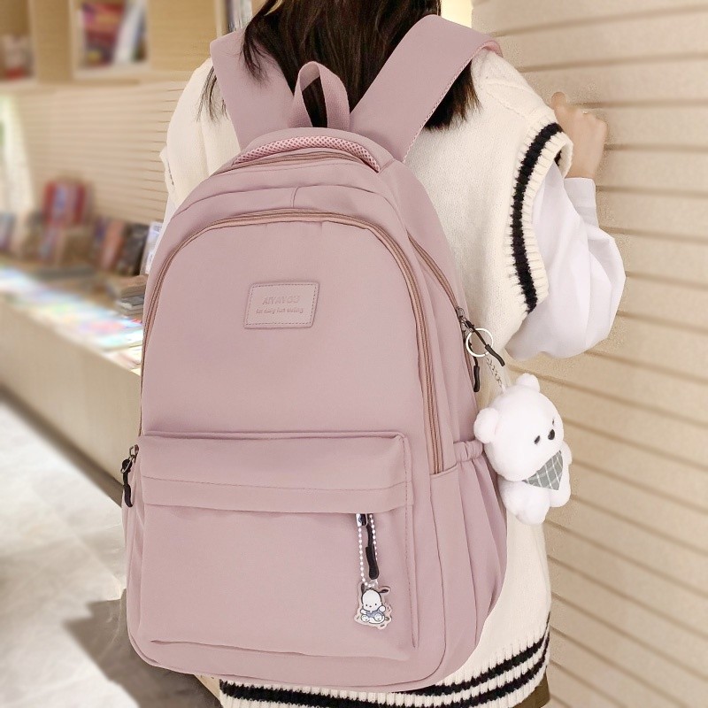 Moda Feminina Mochila Cor-De-Rosa Impermeável Nova Para Estudantes De Viagem Meninas Bolsa Escolar De Lazer Senhora Nylon Fofo Livro Feminino Colegial Laptop