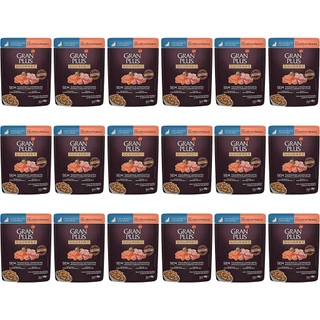 Caixa 18un Ração Úmida Sachê GranPlus Gourmet Gatos Castrados Salmão e Frango 85g