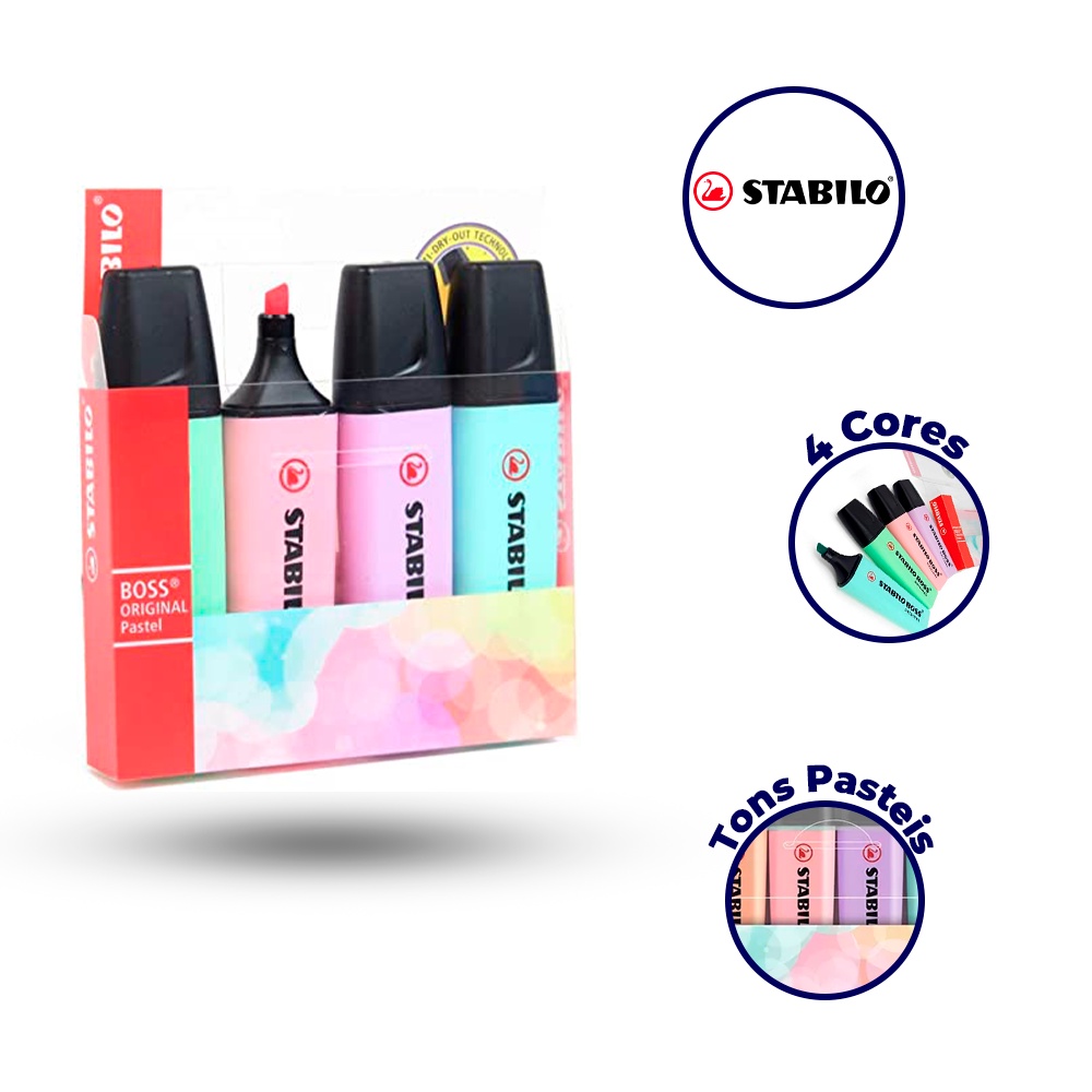 Caneta Marca Texto Stabilo Boss Original Pastel 4 Cores Shopee Brasil