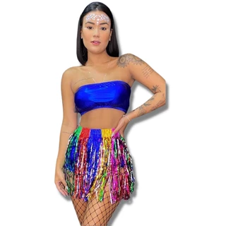 Kit 10 Saias Carnaval Metalizada Franja/fita Atacado Oferta