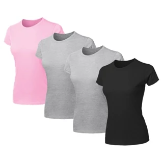Kit 4 Blusas Feminina Camiseta Lisa Básica Algodão Camisa Baby Look
