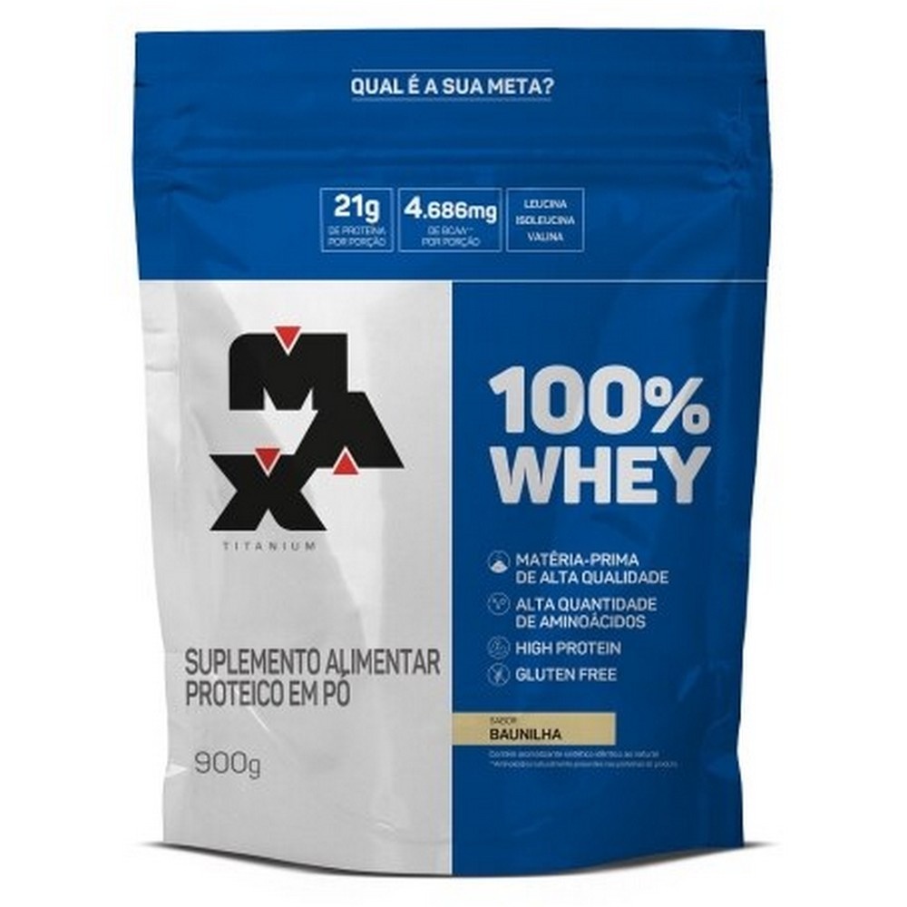 100 Whey Max Titanium Refil 900g Baunilha