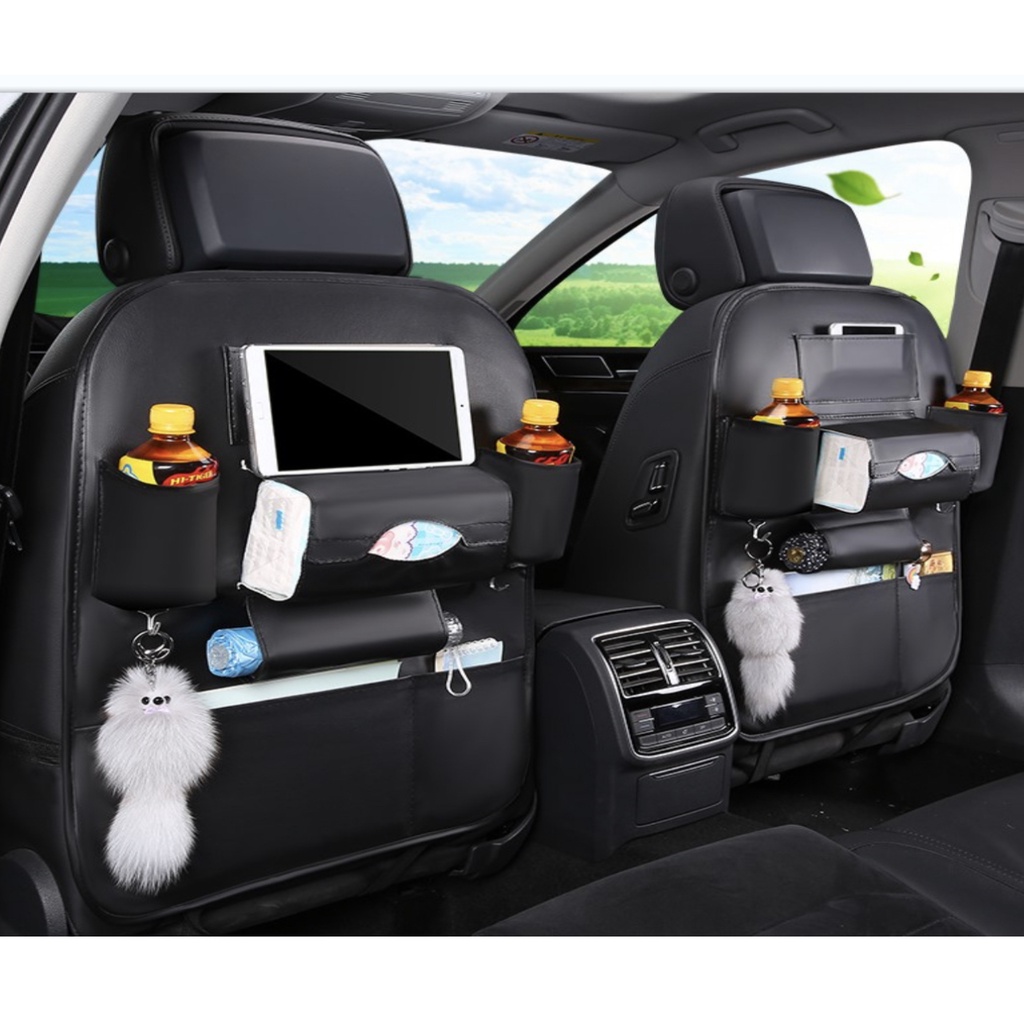 Bolsa de couro multifuncional para assento de carro Bolsa de bolso para assento traseiro Bolsa para detritos ao ar livre Bolsa suspensa - preta {tamanho médio}