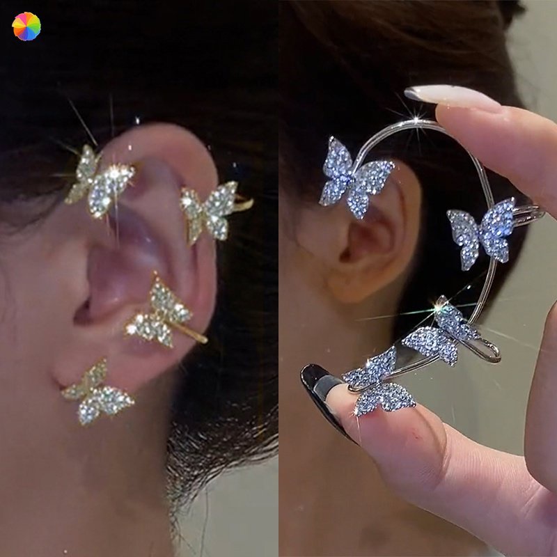 Prata Banhado A Borboleta De Metal Clipes De Orelha Sem Piercing Para As Mulheres Espumante Zircon Ear Cuff Brincos Clipe YUE