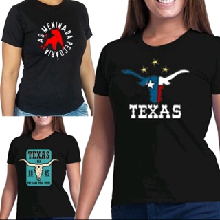 KIT 3 Camiseta Feminina Baby look Texas Country 100% Algodão