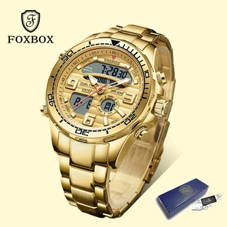 LIGE relógio masculino a prova d água cor dourada nunca desbota multifunções FOXBOX relógio digital + caixa