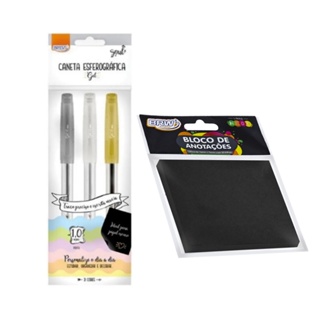 Kit Bloco Adesivo Preto BRW + 3 Caneta Gel Esferográfica BRW Soul 1.0mm