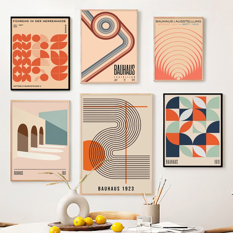 Pôsteres Geométricos Em Lona Abstrata Bauhaus E Impressões Fotos De Arte Na Parede Decoração Da Sala De Estar