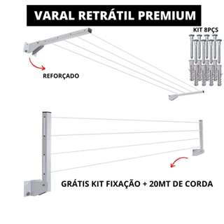Varal De Roupa Retrátil Parede Muro Apartamento Casa + Kit Instalação