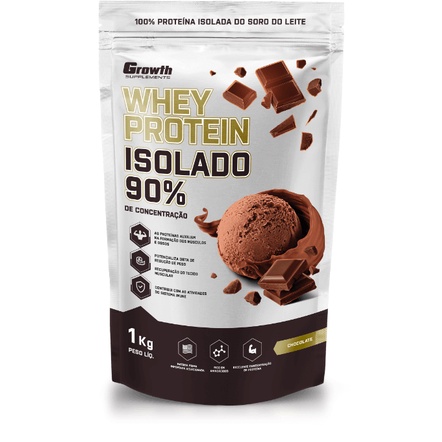 Whey Protein 1kg Isolado 90% Growth Supplements – Sabores