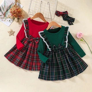 Vestido De Bebê Menina Crianças 4-7 anos Moda Manga longa Xadrez Vestidos De Princesa Infantil