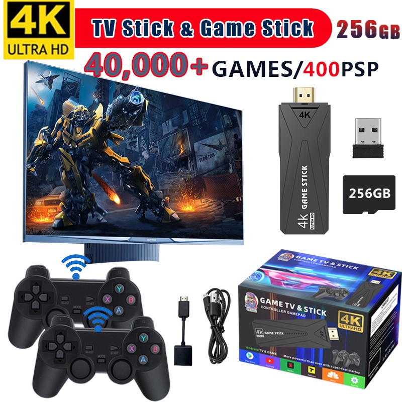 Console Game Stick Mini Retro 4K 10000+ jogos 2 Controle sem Fio PS1/A