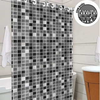 Cortina Box Impermeavel Banheiro Antimofo Tipo Pastilha Luxo 1,38x1,98m com Ilhos Banho Estampada Ilhoses Grossa PVC Facil Limpeza