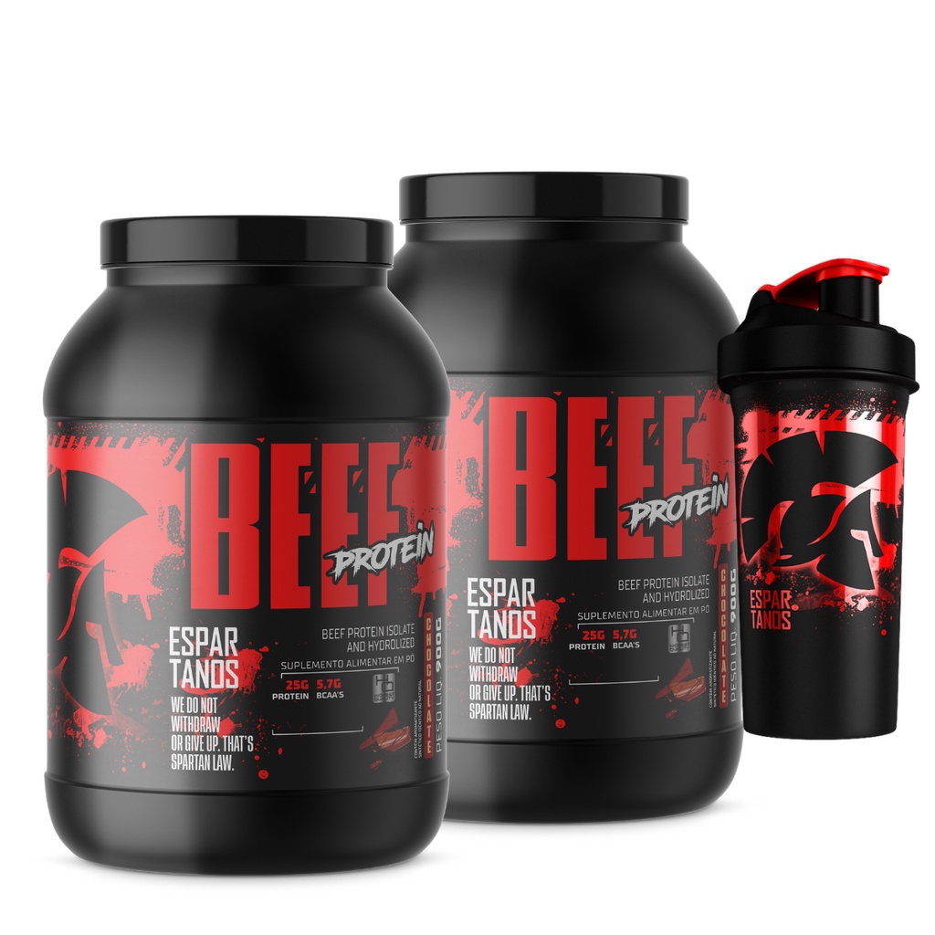 Proteina da carne - Kit 2x BEEF PROTEIN 900g (1,800 Kg) + Coqueteleira - Espartanos Carnívoro