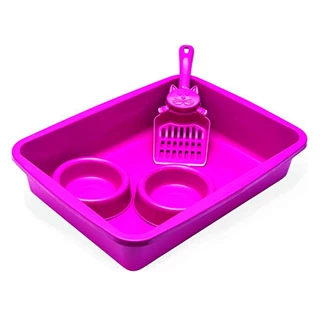 Kit Gato Rosa - Bandeja Higiênica, Comedouro e Pá Higiênica Tudo Pet