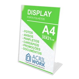 Display Porta Folha Acrílico A4 L Vertical Balcão Mesa