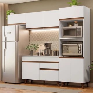 Armário de Cozinha Completa 260cm Branco Reims Madesa 08 em Oferta na Shopee