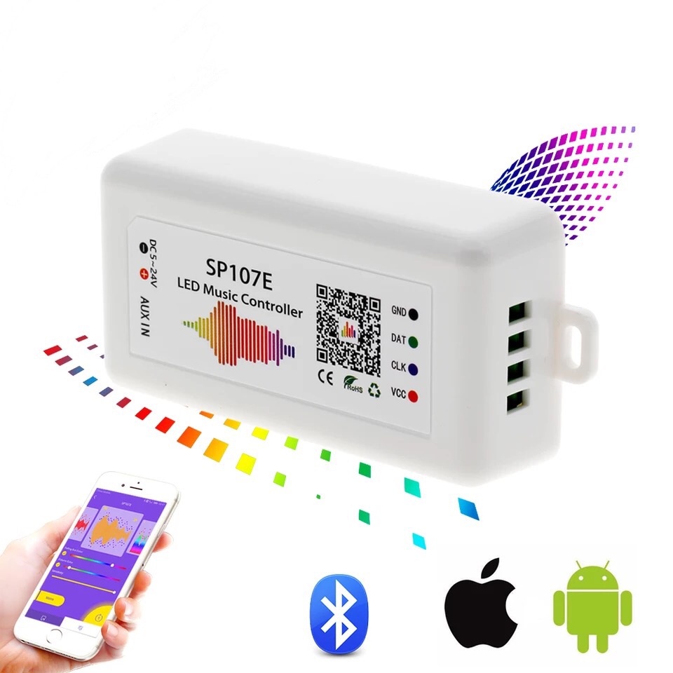 SP107E Controlador WS2811 WS2813 WS2815 WS2812 WS2812B Fita De Pixels Led SP107E Controlador De Música Bluetooth Smart RGB DC5V-24V