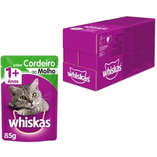 Caixa 20un Ração Úmida Whiskas Sachê Gatos Adultos Cordeiro ao Molho 85g
