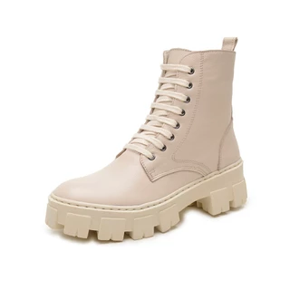 Bota Coturno Tratorda Plataforma Feminina Couro Legitimo Cano Medio Confortavel