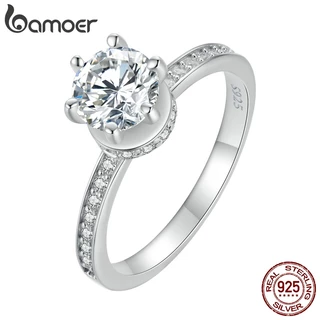 Bamoer 925 Prata Esterlina Simples Multi-Zircônio Anel De Casamento Moissanite Jóias De Moda Para Casal