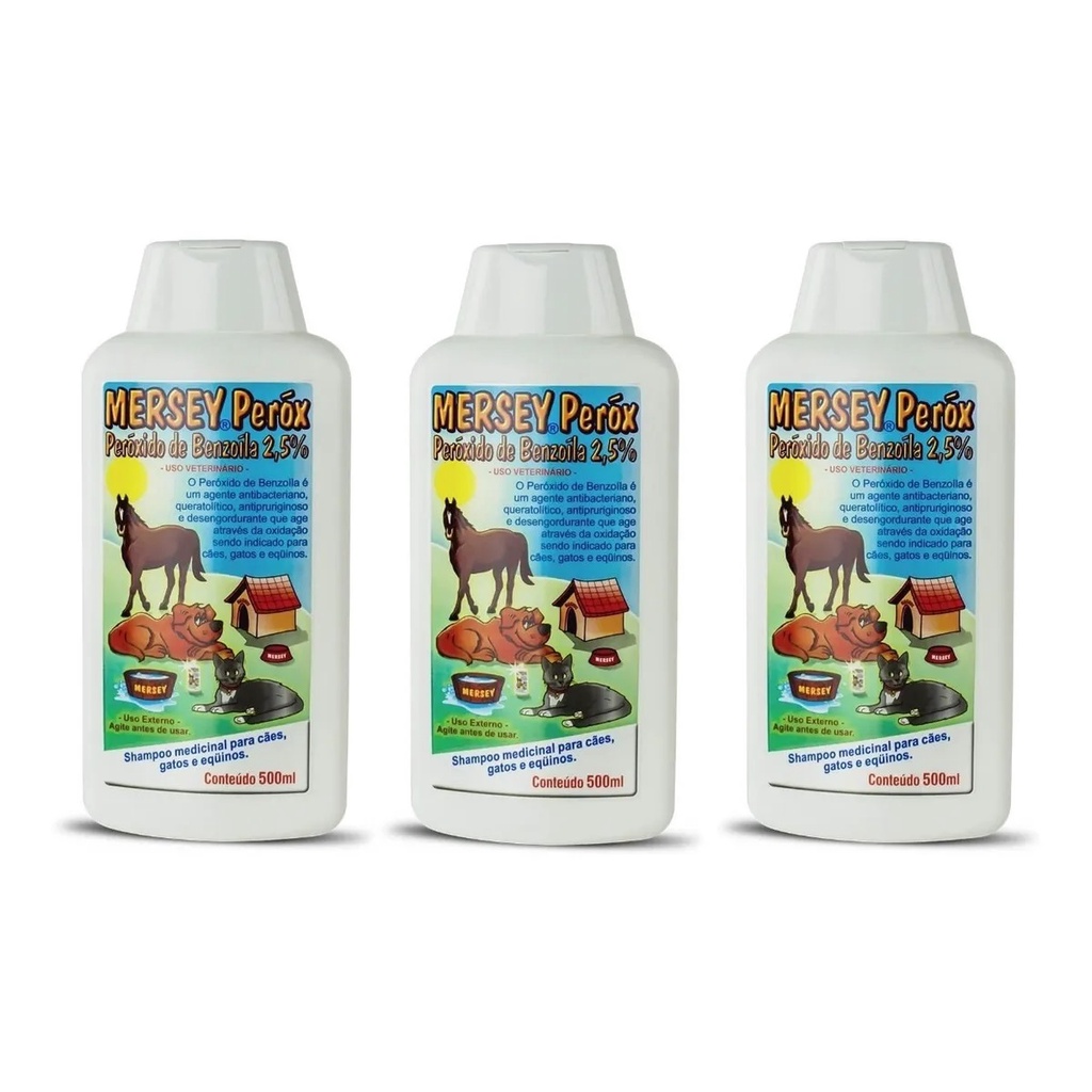 3 Shampoo Mersey Peróx Peróxido De Benzoíla 500ml | Shopee Brasil
