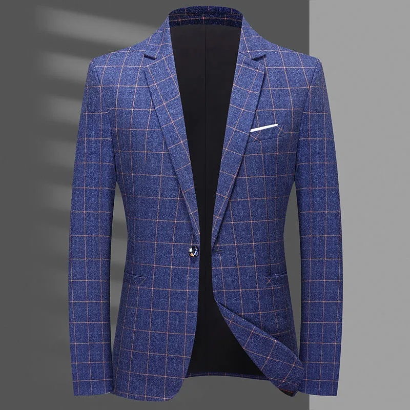 Blazer xadrez inglês masculino, Versão coreana, Magro, Estilo