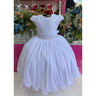 Vestido infantil para meninas aniversário sem mangas de malha bolo princesa  flor vestidos de casamento infantil (azul celeste, 5-6 anos) :  : Moda