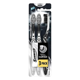 Escova Dental Sorriso Macia Infusão de Carvão Branco Irresistível 3 unidades em Oferta na Shopee