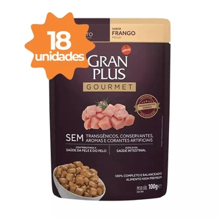 Caixa 18un Ração Úmida Sachê GranPlus Gourmet Cães Adultos Frango 100g em Oferta na Shopee
