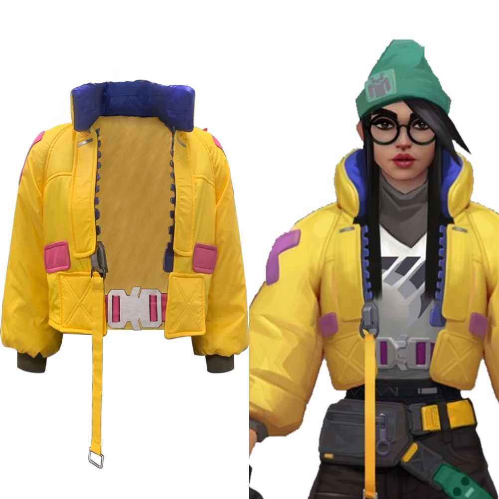 Jaqueta Valorant Cosplay Fato Uniforme De Halloween Com Bolsa (Amarelo , XXX-Grande)