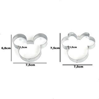 Cortador de Biscoito Rosto Mickey e Minnie 7,5cm Kit c/2 cortadores de inox - Massas - Pasta Americana - Biscuit