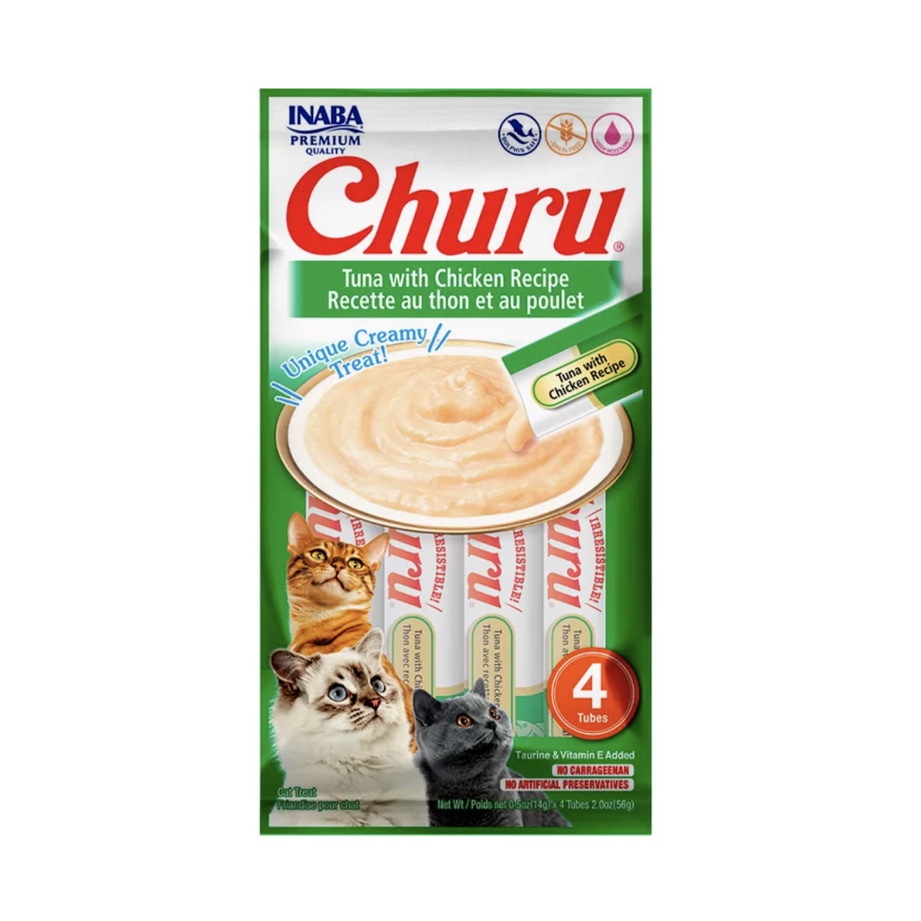 Kit 4 Tubes - Purê Churu Atum com Galinha para Gatos 56g