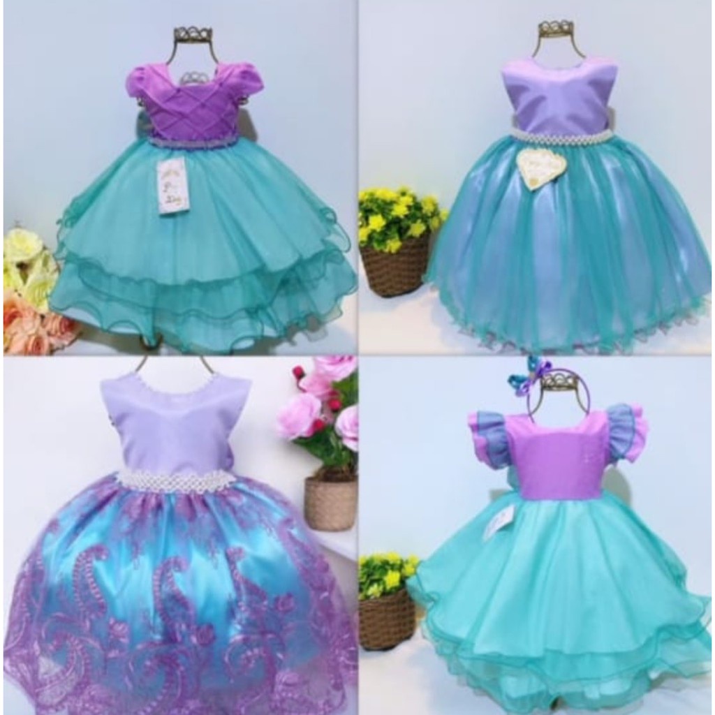 Sereia Infantil - Conjunto roupa sereia reutilizável para meninas  Vestido  tuprincesa com bandana, vestidos princesa para o aniversário Halloween  Tosier : : Moda