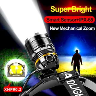 10000LM LED Farol Sensor XHP90.2 Com Lanterna De Bateria Embutida USB Cabeça Recarregável