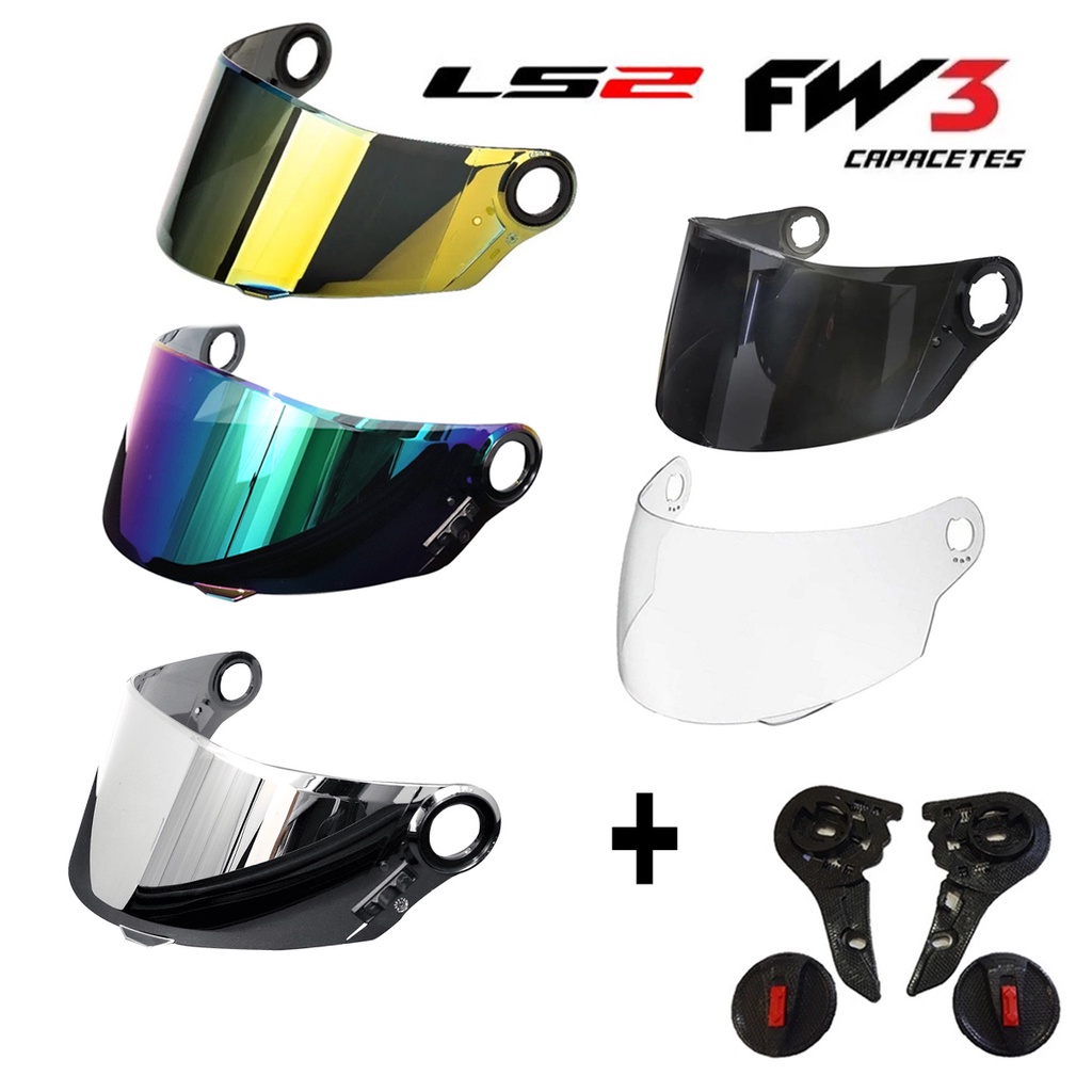 Viseira Capacete LS2 FF358 FF396 FW3 GT GT2 GT5 GT Classic GTN Todas as Cores Camaleão Cromada Fumê Cristal + Kit Reparo Botão Lateral