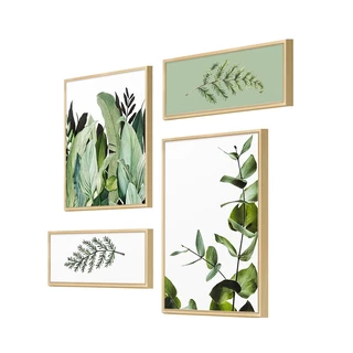 Kit 4 Quadros Decorativos Verde Folhagem Natureza