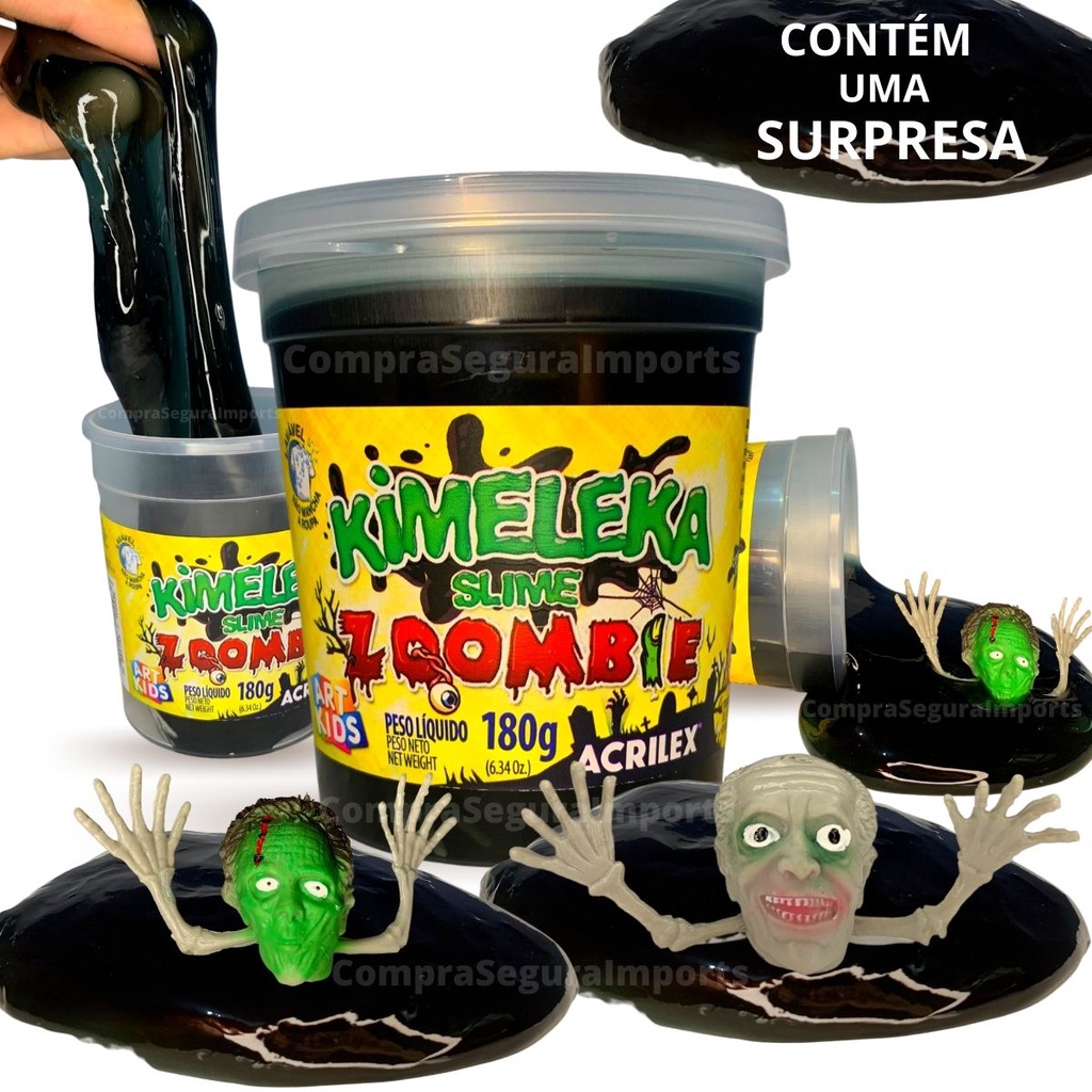 Slime Preta C/ Zumbi Halloween Amoeba Meleca Anti Alérgica