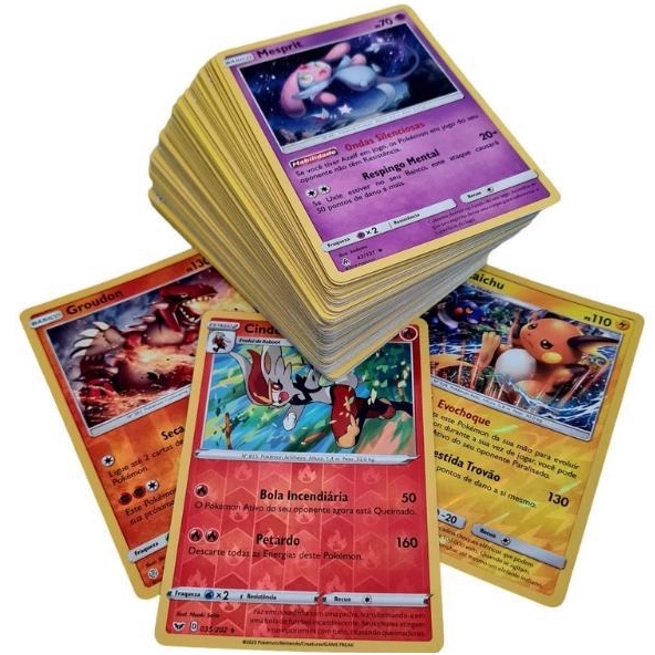 50 Cards Pokemon ORIGINAIS Aleatórios (sem repetir) + 3 Cards BRILHANTES