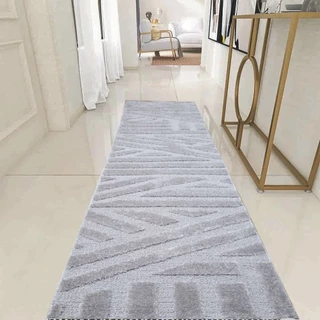Tapete Passadeira Realce Trama Cinza Corredor