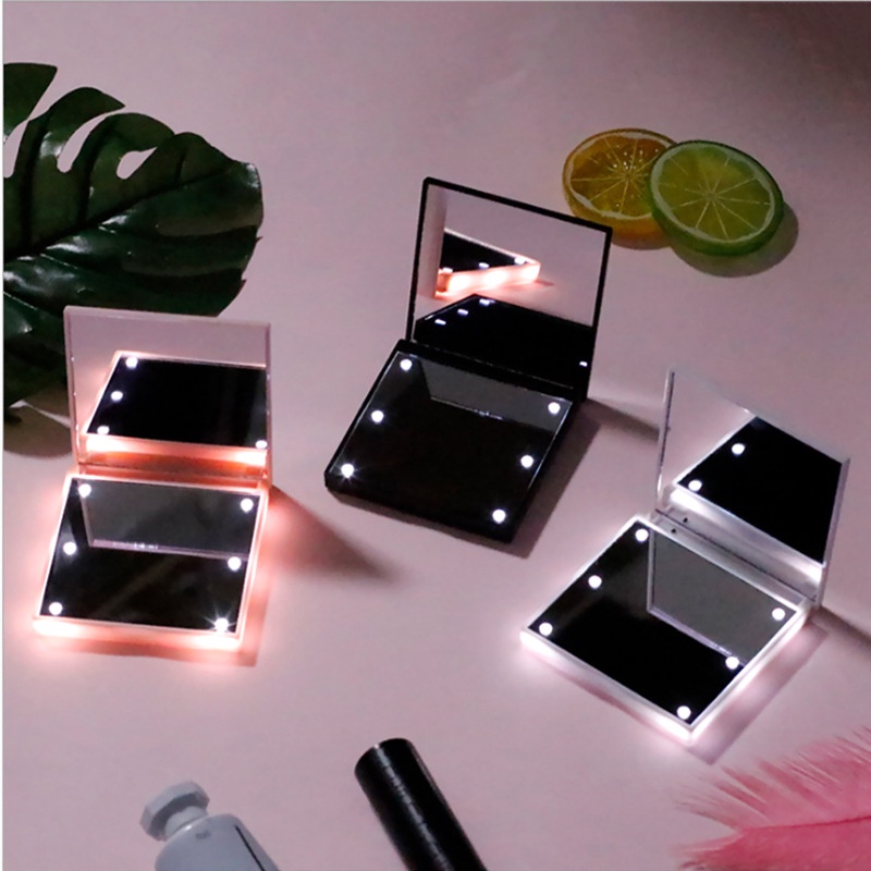 Espelho De Maquiagem LED Com Luz Portátil De Bolso Dobrável De Dupla Face Pequeno De Presente