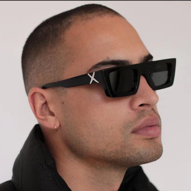 Moldura Quadrada Retro Pequena X Letra Óculos De Sol Masculino Preto